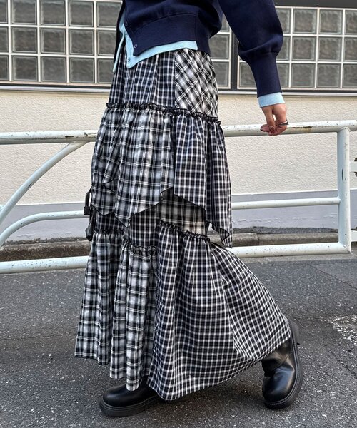 CIAOPANIC（チャオパニック）の「2WAYアソートチェックティアードキャミワンピース／スカート（ワンピース・レディース・サックスブルー/ブラック/ベージュ・ONE SIZE）」の4枚目の写真