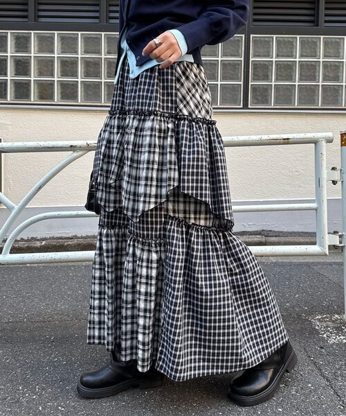 CIAOPANIC（チャオパニック）の「2WAYアソートチェックティアードキャミワンピース／スカート（ワンピース・レディース・サックスブルー/ブラック/ベージュ・ONE SIZE）」の5枚目の写真