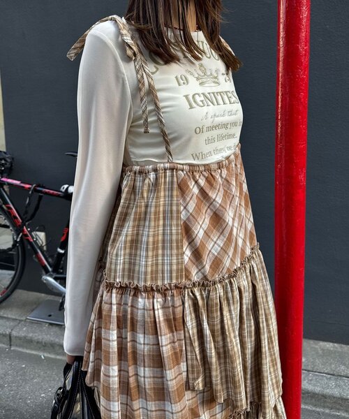 CIAOPANIC（チャオパニック）の「2WAYアソートチェックティアードキャミワンピース／スカート（ワンピース・レディース・サックスブルー/ブラック/ベージュ・ONE SIZE）」の10枚目の写真