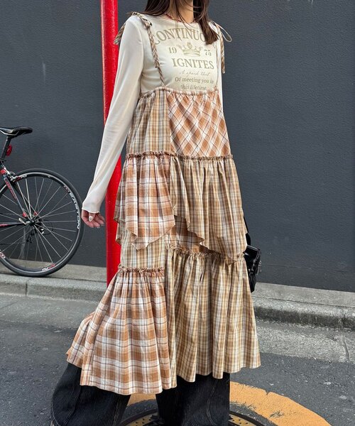CIAOPANIC（チャオパニック）の「2WAYアソートチェックティアードキャミワンピース／スカート（ワンピース・レディース・サックスブルー/ブラック/ベージュ・ONE SIZE）」の12枚目の写真
