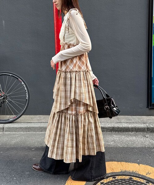 CIAOPANIC（チャオパニック）の「2WAYアソートチェックティアードキャミワンピース／スカート（ワンピース・レディース・サックスブルー/ブラック/ベージュ・ONE SIZE）」の15枚目の写真