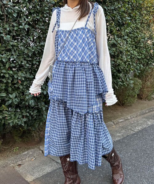 CIAOPANIC（チャオパニック）の「2WAYアソートチェックティアードキャミワンピース／スカート（ワンピース・レディース・サックスブルー/ブラック/ベージュ・ONE SIZE）」の21枚目の写真