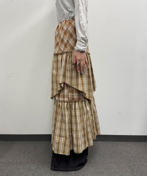 CIAOPANIC（チャオパニック）の「2WAYアソートチェックティアードキャミワンピース／スカート（ワンピース・レディース・サックスブルー/ブラック/ベージュ・ONE SIZE）」の7枚目の写真