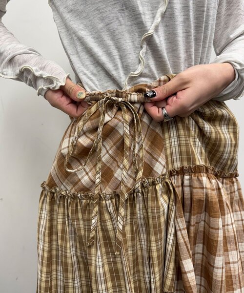 CIAOPANIC（チャオパニック）の「2WAYアソートチェックティアードキャミワンピース／スカート（ワンピース・レディース・サックスブルー/ブラック/ベージュ・ONE SIZE）」の9枚目の写真