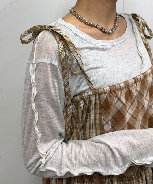 CIAOPANIC（チャオパニック）の「2WAYアソートチェックティアードキャミワンピース／スカート（ワンピース・レディース・サックスブルー/ブラック/ベージュ・ONE SIZE）」の11枚目の写真
