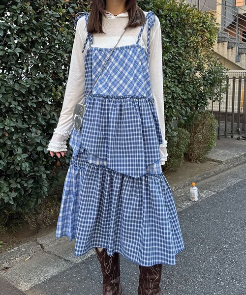 CIAOPANIC（チャオパニック）の「2WAYアソートチェックティアードキャミワンピース／スカート（ワンピース・レディース・サックスブルー/ブラック/ベージュ・ONE SIZE）」の13枚目の写真