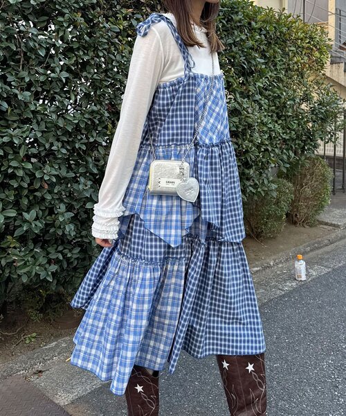 CIAOPANIC（チャオパニック）の「2WAYアソートチェックティアードキャミワンピース／スカート（ワンピース・レディース・サックスブルー/ブラック/ベージュ・ONE SIZE）」の16枚目の写真