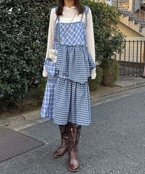 CIAOPANIC（チャオパニック）の「2WAYアソートチェックティアードキャミワンピース／スカート（ワンピース・レディース・サックスブルー/ブラック/ベージュ・ONE SIZE）」の17枚目の写真