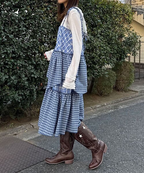 CIAOPANIC（チャオパニック）の「2WAYアソートチェックティアードキャミワンピース／スカート（ワンピース・レディース・サックスブルー/ブラック/ベージュ・ONE SIZE）」の18枚目の写真