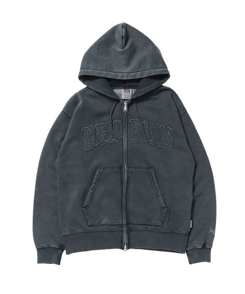 BEN DAVIS(ベンデイビス)の「【BEN DAVIS(ベンデイビス)】LETTERS FADED ZIP HOODIE / 共布ワッペン フーディ ダブルジップ 刺繍 ヘビーウェイト ジップパーカー 裏起毛 ≪セットアップ着用可能≫(パーカー・メンズ・ブラック系その他/ブラック・MEDIUM/LARGE)」の3枚目の写真