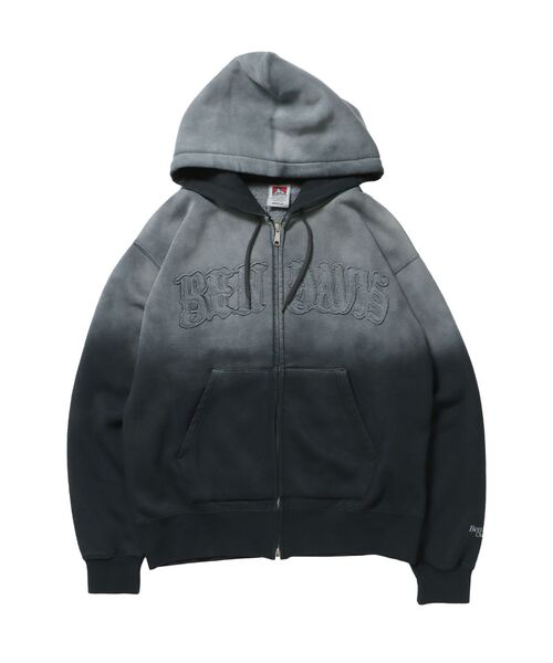 BEN DAVIS(ベンデイビス)の「【BEN DAVIS(ベンデイビス)】LETTERS FADED ZIP HOODIE / 共布ワッペン フーディ ダブルジップ 刺繍 ヘビーウェイト ジップパーカー 裏起毛 ≪セットアップ着用可能≫(パーカー・メンズ・ブラック系その他/ブラック・MEDIUM/LARGE)」の9枚目の写真