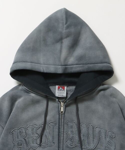 BEN DAVIS(ベンデイビス)の「【BEN DAVIS(ベンデイビス)】LETTERS FADED ZIP HOODIE / 共布ワッペン フーディ ダブルジップ 刺繍 ヘビーウェイト ジップパーカー 裏起毛 ≪セットアップ着用可能≫(パーカー・メンズ・ブラック系その他/ブラック・MEDIUM/LARGE)」の11枚目の写真