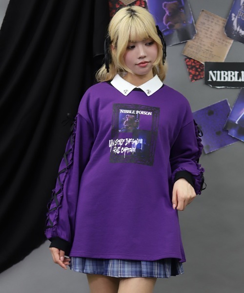 NIBBLE POISON(ニブルポイズン)の「ノーティーベアーカットプルオーバー(Tシャツ/カットソー・レディース・パープル/グリーン/ブラック・MEDIUM)」の1枚目の写真