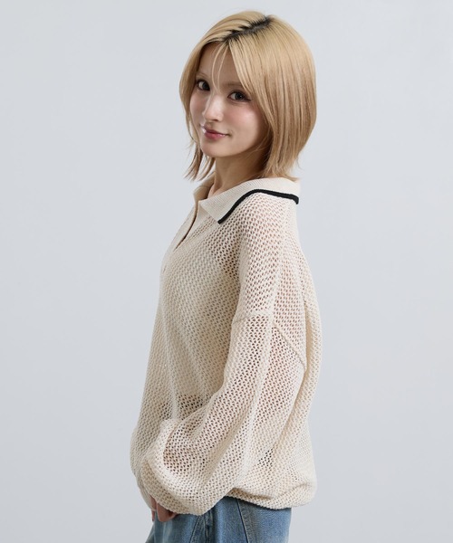 ANAP(アナップ)の「メッシュ編み スキッパーニット トップス(ニット/セーター・レディース・アイボリー/ブラック・F)」の5枚目の写真