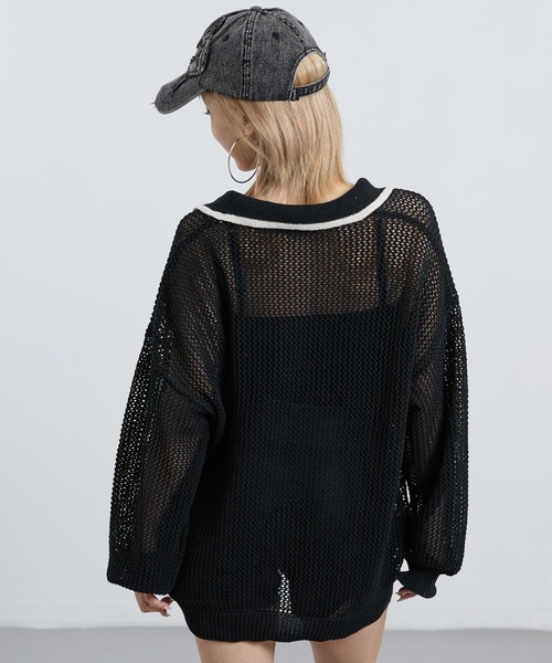 ANAP(アナップ)の「メッシュ編み スキッパーニット トップス(ニット/セーター・レディース・アイボリー/ブラック・F)」の9枚目の写真