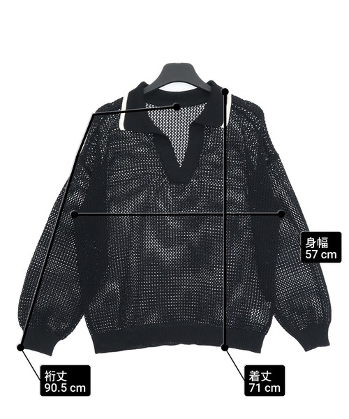 ANAP(アナップ)の「メッシュ編み スキッパーニット トップス(ニット/セーター・レディース・アイボリー/ブラック・F)」の3枚目の写真