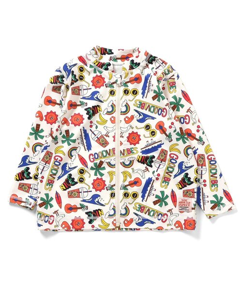 BREEZE(ブリーズ)の「【UVカット】わくわく前開きラッシュガード(ラッシュガード・キッズ・レインボー/ライム/ブラック/アイボリー/サックスブルー/ブルー・80/90/100/110/120/130/140/150)」の2枚目の写真