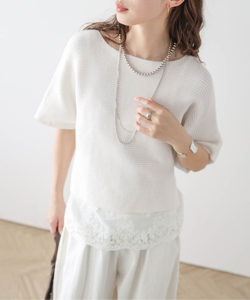 AMELY(エミリー)の「ショートニット&レースキャミセット(アンサンブル・レディース・グレー/モカ/ブラック/ホワイト・フリー)」の2枚目の写真