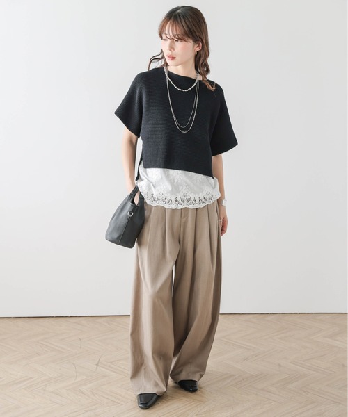 AMELY(エミリー)の「ショートニット&レースキャミセット(アンサンブル・レディース・グレー/モカ/ブラック/ホワイト・フリー)」の7枚目の写真