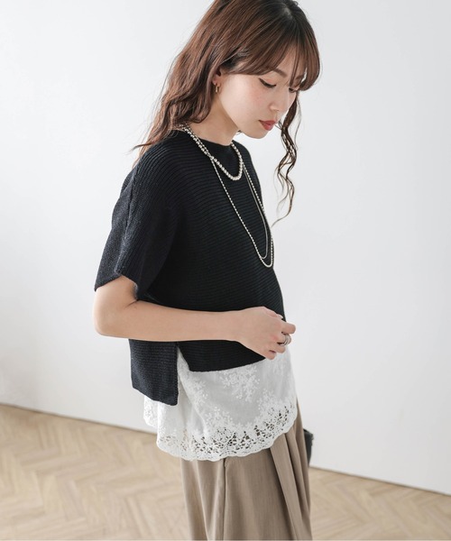 AMELY(エミリー)の「ショートニット&レースキャミセット(アンサンブル・レディース・グレー/モカ/ブラック/ホワイト・フリー)」の8枚目の写真