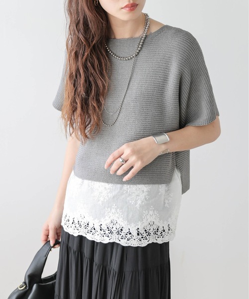AMELY(エミリー)の「ショートニット&レースキャミセット(アンサンブル・レディース・グレー/モカ/ブラック/ホワイト・フリー)」の12枚目の写真