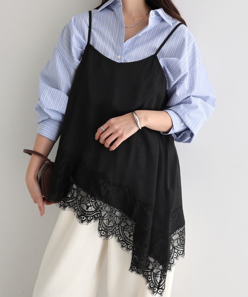 andme(アンドミー)の「アシンメトリーサテン裾レースキャミソール(キャミソール・レディース・ブラック/オフホワイト/キナリ/ブラウン・M)」の13枚目の写真