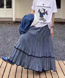 パイピングフリルチェック柄スカート