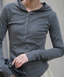 Marient（マリエント）の「ボーダーフーディーTOPS（Tシャツ/カットソー）」