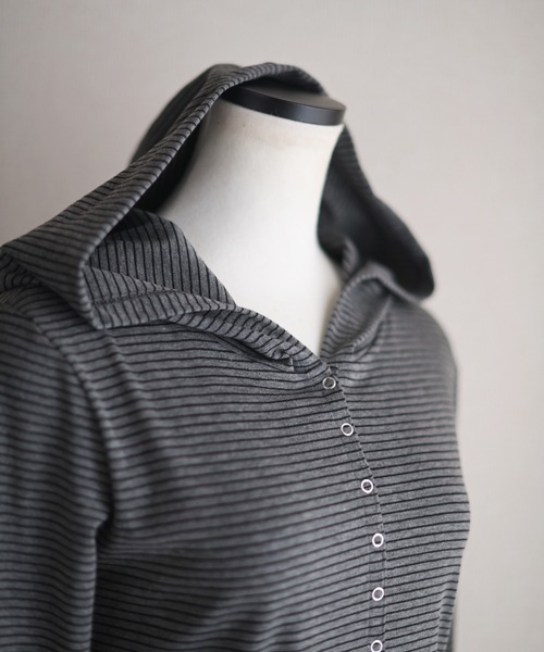 Marient（マリエント）の「ボーダーフーディーTOPS（Tシャツ/カットソー・レディース・ホワイト/グレー・FREE）」の13枚目の写真