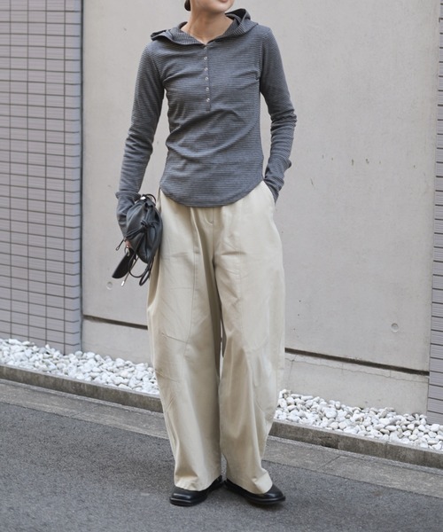 Marient（マリエント）の「ボーダーフーディーTOPS（Tシャツ/カットソー・レディース・ホワイト/グレー・FREE）」の9枚目の写真