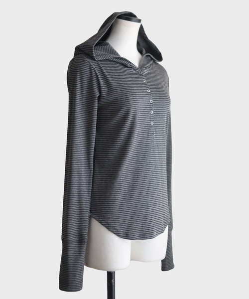 Marient（マリエント）の「ボーダーフーディーTOPS（Tシャツ/カットソー・レディース・ホワイト/グレー・FREE）」の11枚目の写真