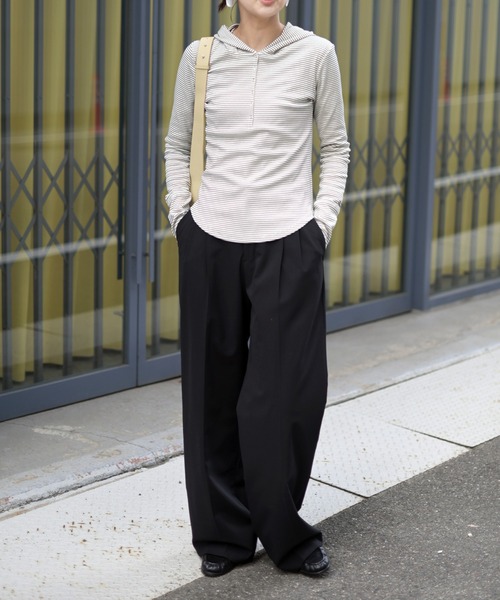 Marient（マリエント）の「ボーダーフーディーTOPS（Tシャツ/カットソー・レディース・ホワイト/グレー・FREE）」の19枚目の写真