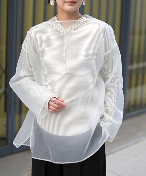 Marient（マリエント）の「ボーダーフーディーTOPS（Tシャツ/カットソー・レディース・ホワイト/グレー・FREE）」の20枚目の写真