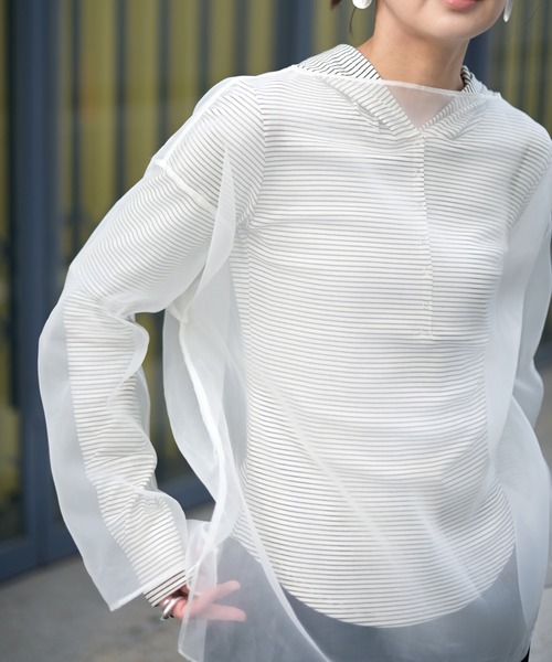 Marient（マリエント）の「ボーダーフーディーTOPS（Tシャツ/カットソー・レディース・ホワイト/グレー・FREE）」の21枚目の写真