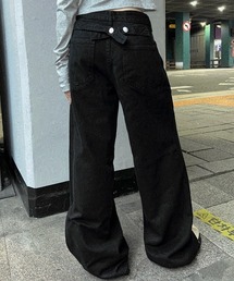 ツーボタンストラップワイドパンツ