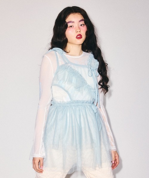 Candy Stripper(キャンディストリッパー)の「ASYMMETRY TULLE MINI ワンピース(ワンピース・レディース・ブラック/ライトブルー/オフホワイト・FREE)」の4枚目の写真