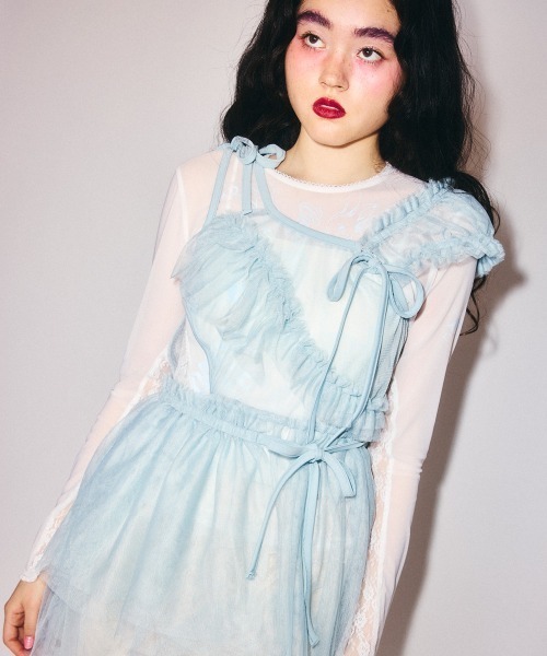 Candy Stripper(キャンディストリッパー)の「ASYMMETRY TULLE MINI ワンピース(ワンピース・レディース・ブラック/ライトブルー/オフホワイト・FREE)」の6枚目の写真