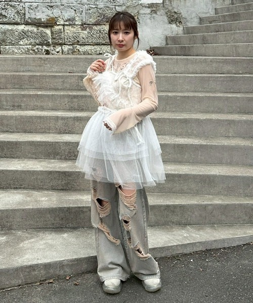 Candy Stripper(キャンディストリッパー)の「ASYMMETRY TULLE MINI ワンピース(ワンピース・レディース・ブラック/ライトブルー/オフホワイト・FREE)」の18枚目の写真