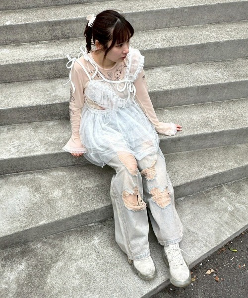 Candy Stripper(キャンディストリッパー)の「ASYMMETRY TULLE MINI ワンピース(ワンピース・レディース・ブラック/ライトブルー/オフホワイト・FREE)」の20枚目の写真