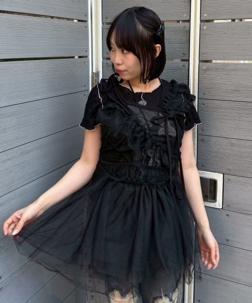 Candy Stripper ワンピース 黒色 ASYMMETRY TULLE MINI ワンピース（ワンピース）｜Candy Stripper
