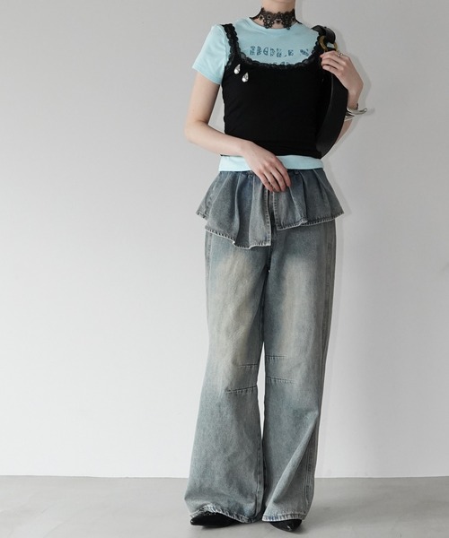 chuclla（チュクラ）の「レイヤードフリルデニムパンツ chw26s192（デニムパンツ・レディース・ブルー・S/M/L）」の3枚目の写真