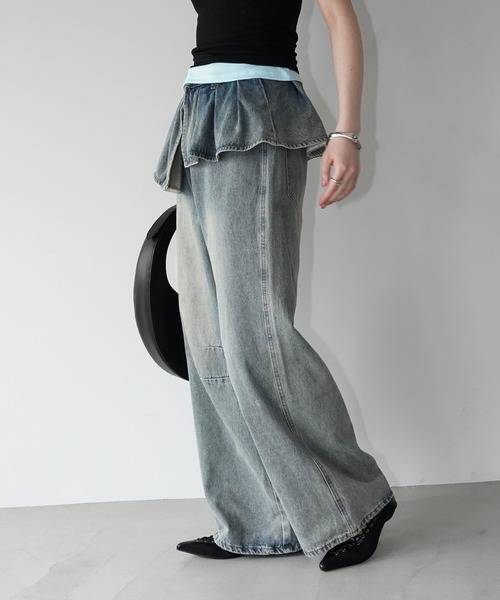 chuclla（チュクラ）の「レイヤードフリルデニムパンツ chw26s192（デニムパンツ・レディース・ブルー・S/M/L）」の4枚目の写真