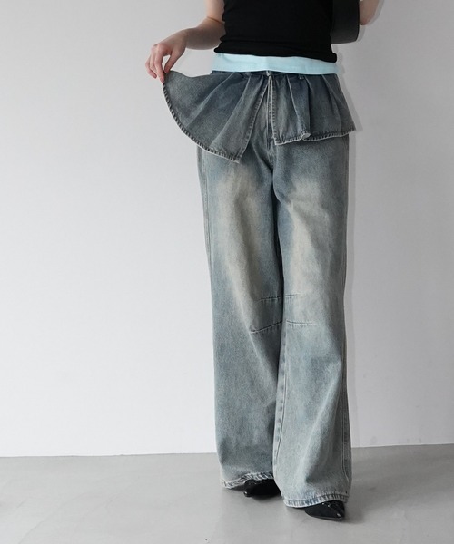 chuclla（チュクラ）の「レイヤードフリルデニムパンツ chw26s192（デニムパンツ・レディース・ブルー・S/M/L）」の6枚目の写真