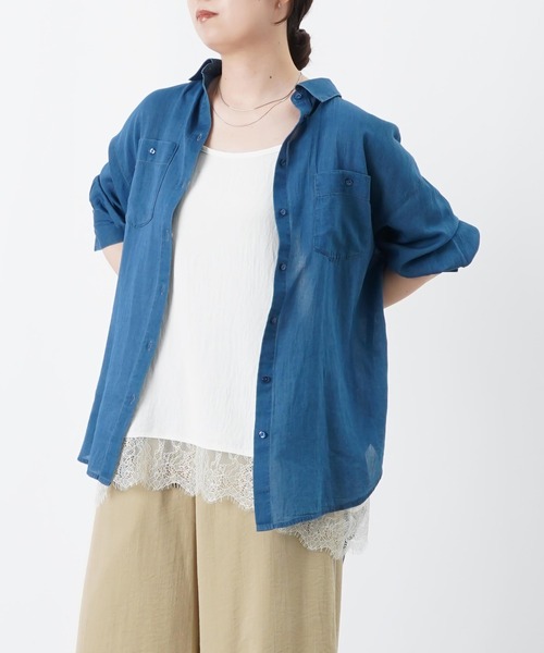 LUCA/LADY LUCK LUCA(ルカ/レディラックルカ)の「LC/LLL シアーデニム7分袖チュニック(シャツ/ブラウス・レディース・ネイビー/ブルー・FREE)」の4枚目の写真