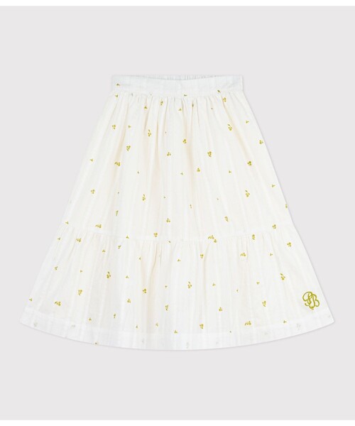 PETIT BATEAU(プチバトー)の「フラワープリントスカート(スカート・キッズ・ホワイト×グリーン・3YEAR/4YEAR/5YEAR)」の1枚目の写真
