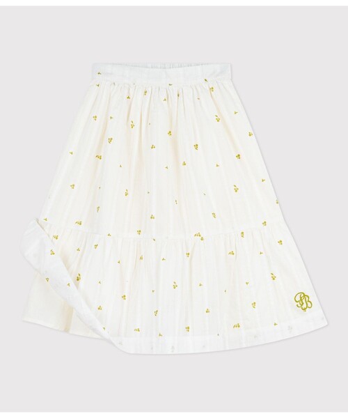 PETIT BATEAU(プチバトー)の「フラワープリントスカート(スカート・キッズ・ホワイト×グリーン・3YEAR/4YEAR/5YEAR)」の2枚目の写真