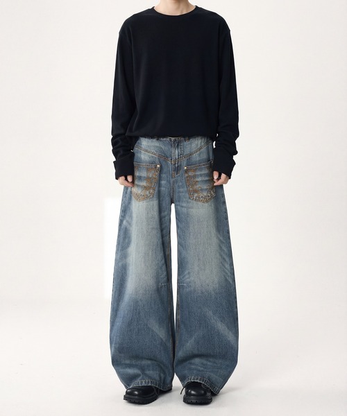 HOOK(フック)の「前後逆さデザイン バルーンワイドデニムパンツ(デニムパンツ・メンズ・ネイビー・M/L)」の14枚目の写真