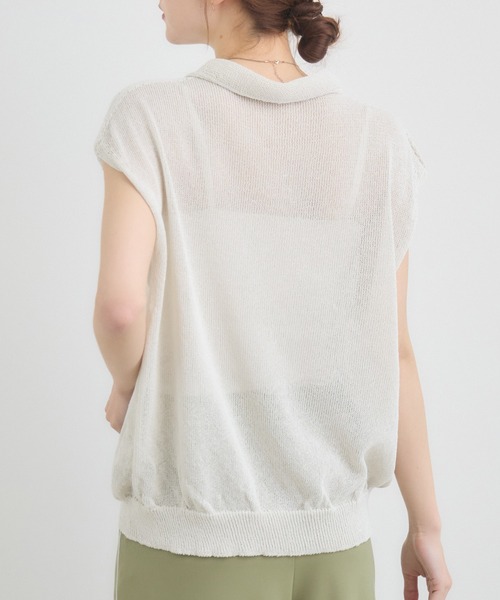 KATHARINE ROSS（キャサリンロス）の「【KATHARINE ROSS】7G和紙フレンチスリーブスキッパーポロ襟ニット（ニット/セーター・レディース・オフホワイト/ライトブルー/イエロー・FREE）」の5枚目の写真