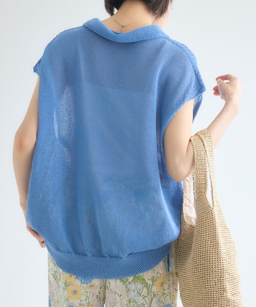 KATHARINE ROSS（キャサリンロス）の「【KATHARINE ROSS】7G和紙フレンチスリーブスキッパーポロ襟ニット（ニット/セーター・レディース・オフホワイト/ライトブルー/イエロー・FREE）」の10枚目の写真