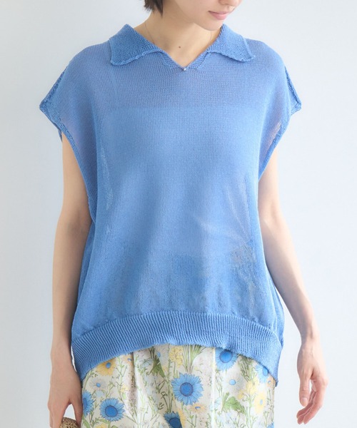 KATHARINE ROSS（キャサリンロス）の「【KATHARINE ROSS】7G和紙フレンチスリーブスキッパーポロ襟ニット（ニット/セーター・レディース・オフホワイト/ライトブルー/イエロー・FREE）」の8枚目の写真